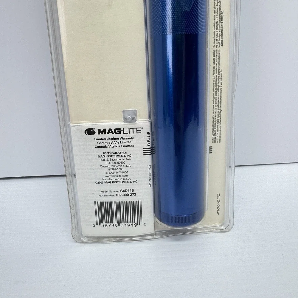 Maglite 4 D-Cell Flashlight - S4D116 Blue Made In USA Emergency Preparedness NEW